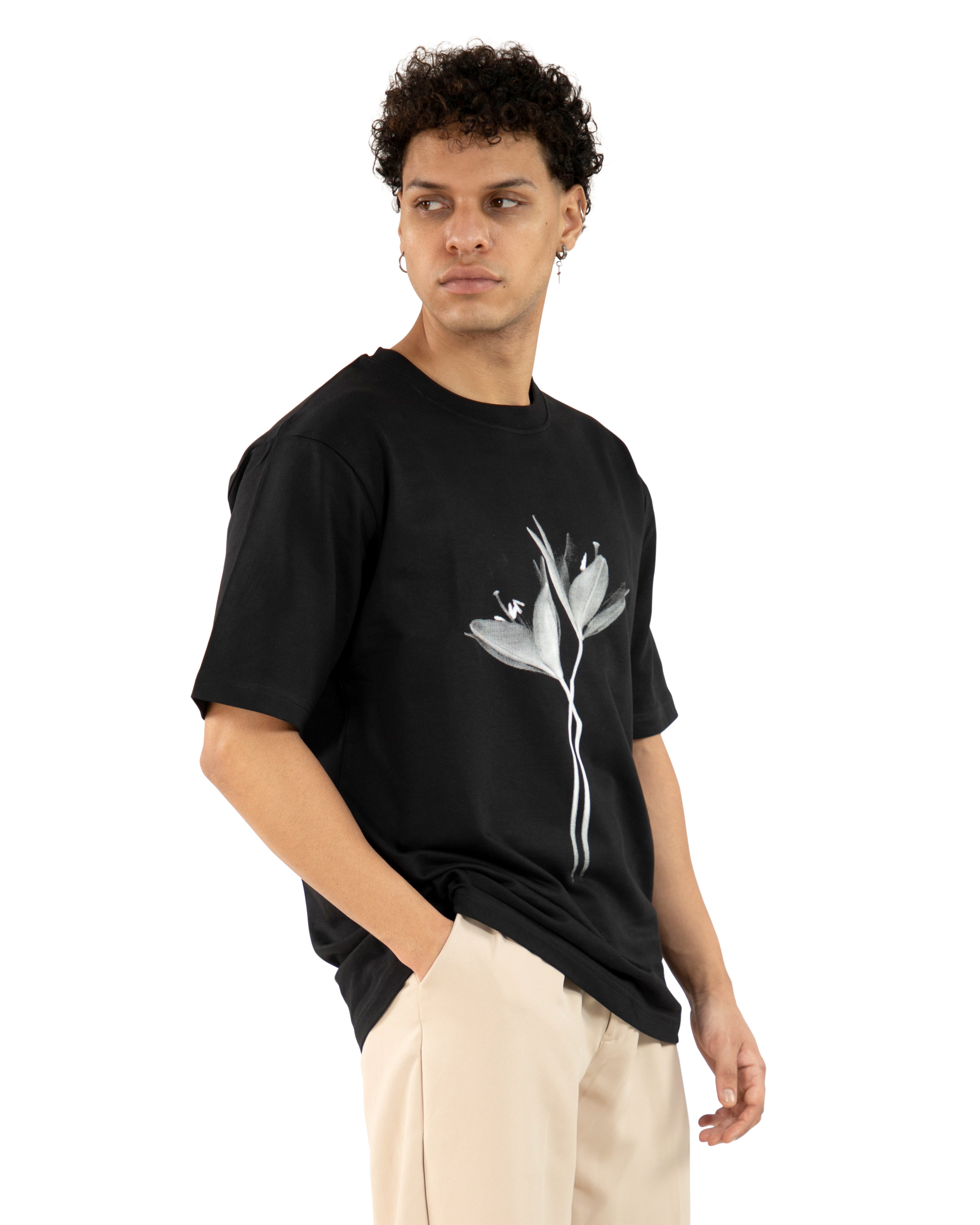 "Men's Floral Black Oversized T Shirt right side"